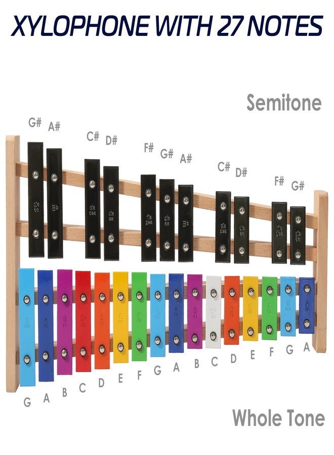 MINIARTIS Glockenspiel Xylophone | Full Size Glockenspiel Xylophone 27 Note Colorful Metal Keys for Adults & Kids | Percussion Musical Instrument Includes 2 Wooden Beaters, Songbook and Carry Case - Image 3